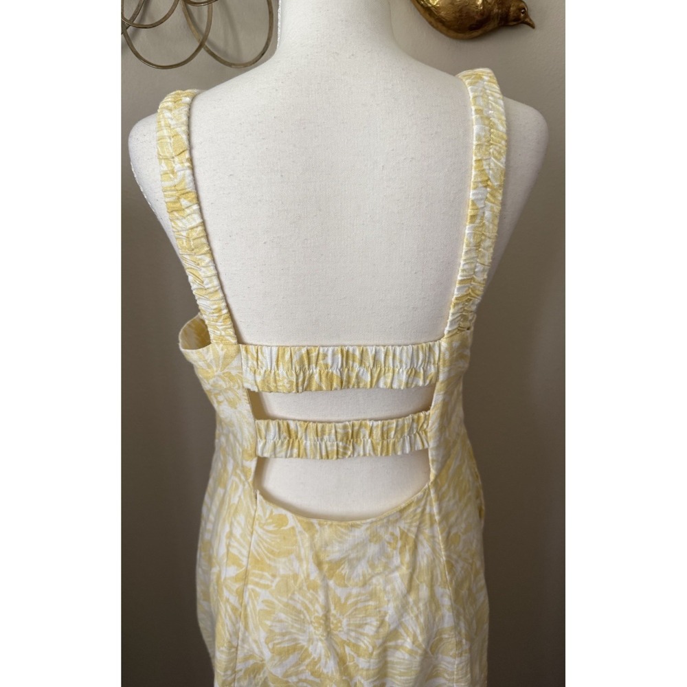 Banana Republic‎ Linen Sundress 8 Yellow Floral Cutout Back Midi Dress - Picture 4 of 13